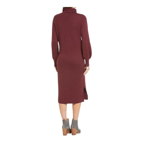 caslon Double Knit Long Sleeve Turtleneck Sweater Dress in wine color - Picture 3 of 14